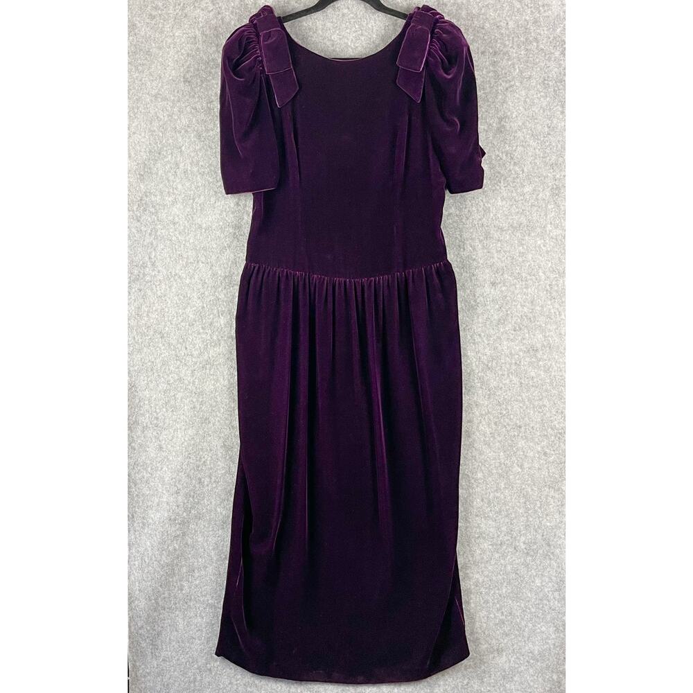 Vintage Velvet Silk Blend Dress‎ Womens 10 Purple Bow Whimsigoth Fairy Goth 80s